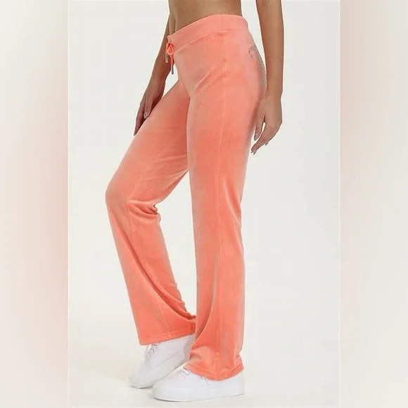 Juicy Couture Women's MIXED CRYSTALS VELOUR TRACK PANTS guava/coral NWT Size S - Picture 2 of 10